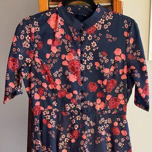 High Collar Navy Blue & Dusty Pink Floral House of Indya Gown